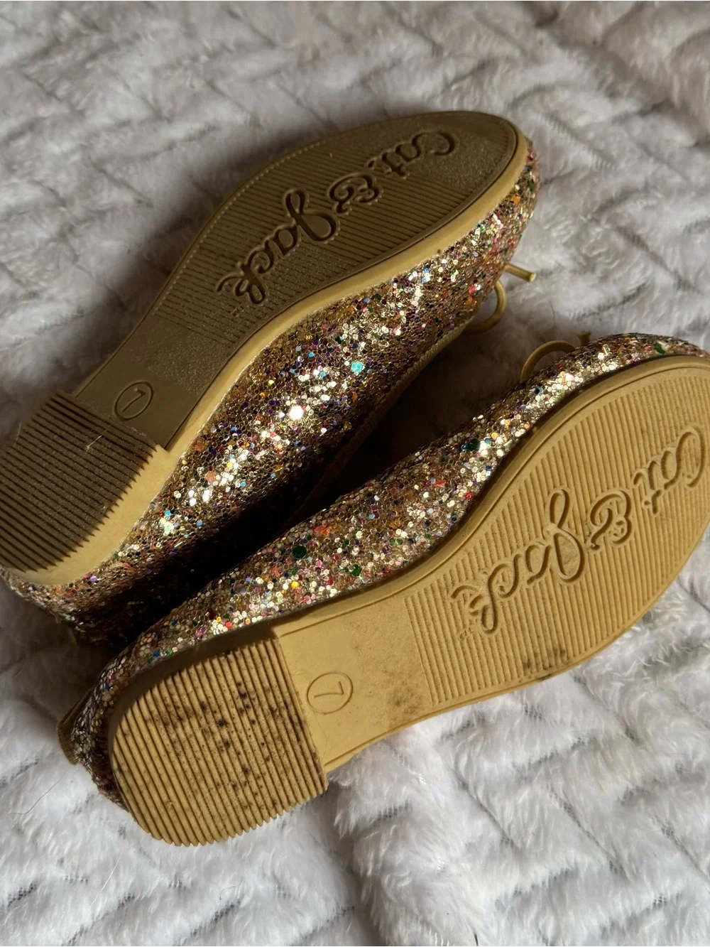 Cat & Jack Gold Glitter Ballet Flats with Bow